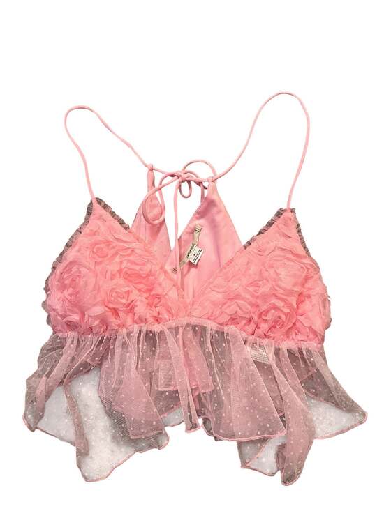 Kimchi Blue Tops - Kimchi Blue Pink Rosette Mesh Babydoll Crop Top